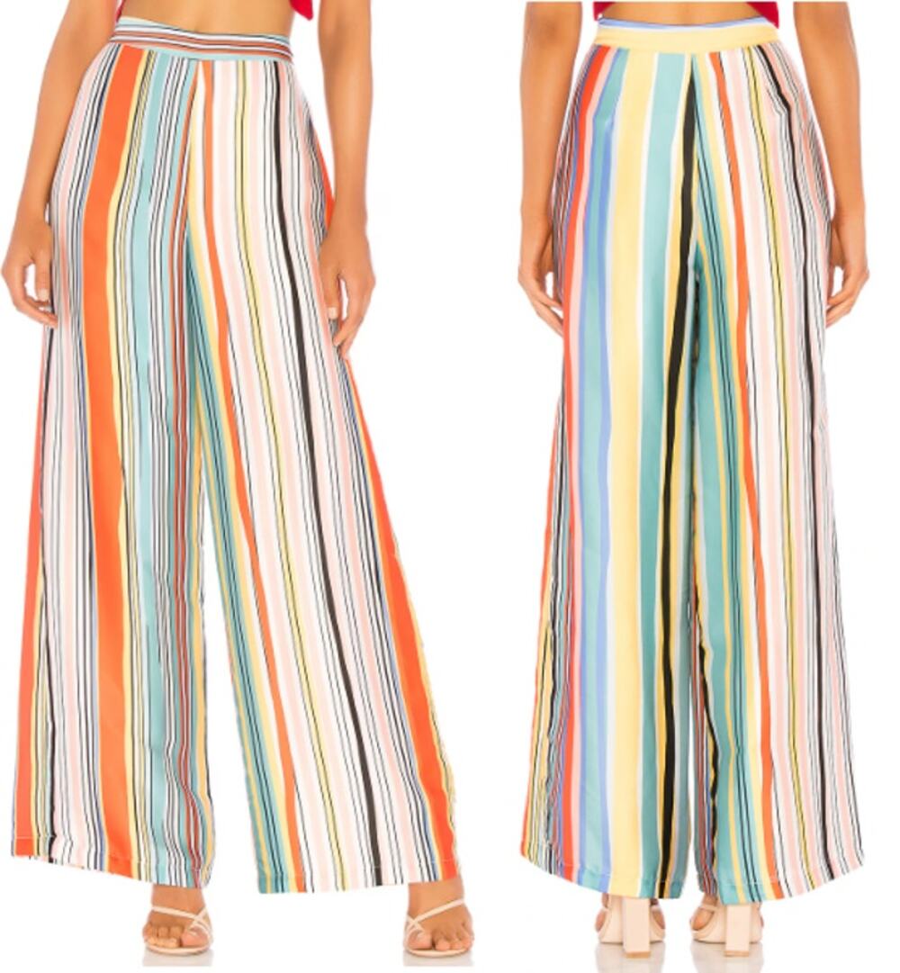 NWT Lovers + Friends Zoey Aruba Stripe High Rise Wide Leg Pants Multi Women's L